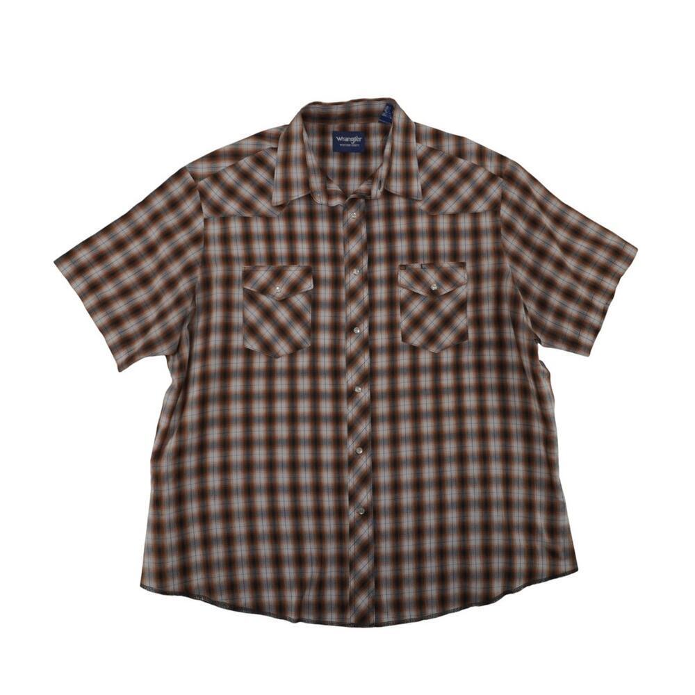 Wrangler Western Short Sleeve Shirt XXL Mens – Pearl Snaps Plaid Cowboy Rodeo